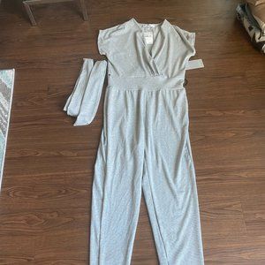 NEW with Tags Velvet Torch Nordstrom Rack Grey Medium Ribbed Jumpsuit with Belt